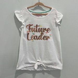 Tommy Bahama Girl's White T-Shirt Future Leader Ruffle Sleeve Front Tie Large